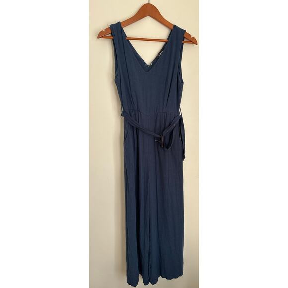 Lulu's Wide Leg Cotton Belted Jumpsuit in Blue Size Medium - Picture 2 of 8